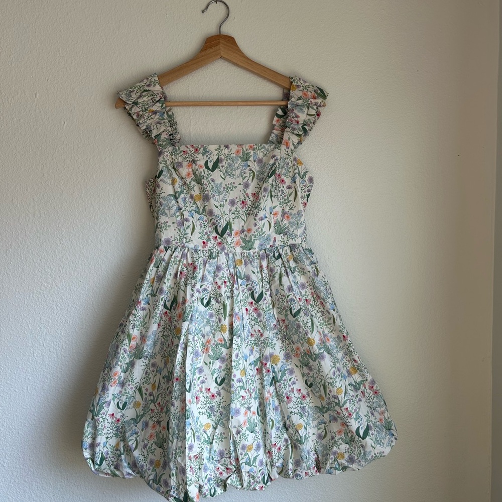 NWT Women’s Boutique Floral Square Neck Smocked Short Dress with Bubble Skirt